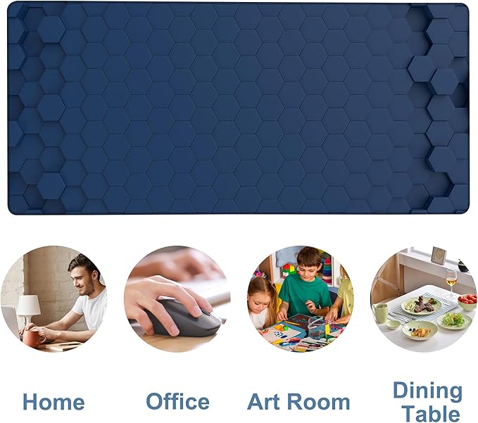 Large Mouse Pad Hexagon Style Gaming Desk Pad Computer Keyboard Non-Slip Waterproof Mouse Mat with Rubber Base and Stitched Edges Entertainment Office Writing Desk Mat 35.4 x 15.7 Inches