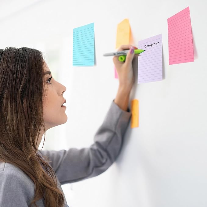 9 Pack Lined Sticky Notes 4X6 in Post Sticky Notes with Lines, Large Ruled Post Sticky Colorful Super Sticking Power Memo Pads Strong Adhesive (Orchid Frost, Pink, Blue)
