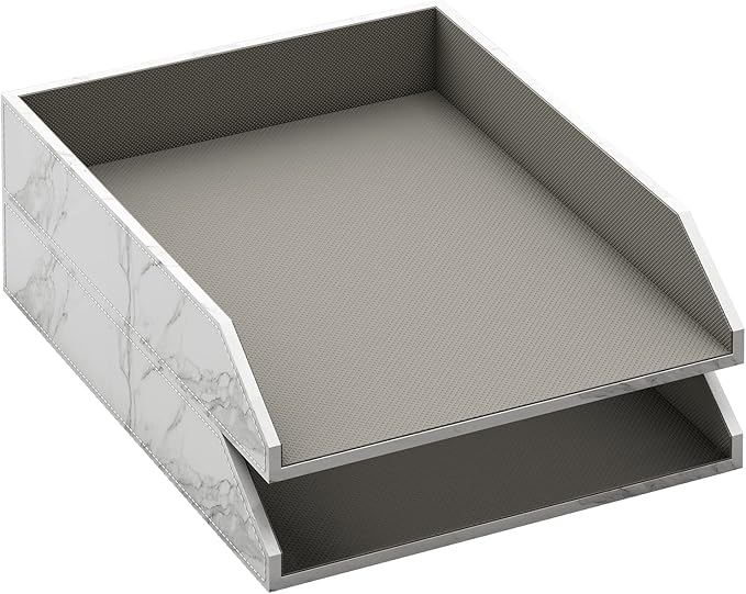 Leather Letter Tray, Thipoten Stackable Desk Organizer Holder for Office Supplies, Paper, File, Magazine, Perfect Office Organization for Desktop (White)