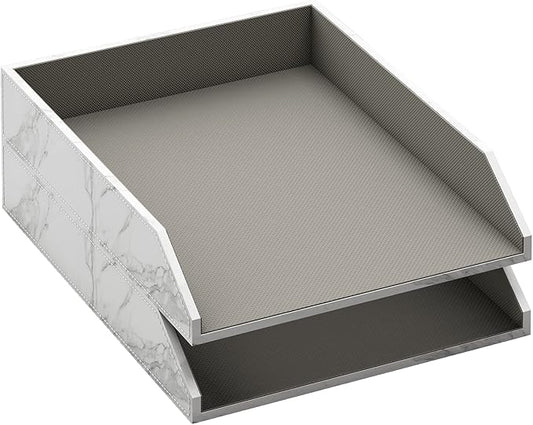 Leather Letter Tray, Thipoten Stackable Desk Organizer Holder for Office Supplies, Paper, File, Magazine, Perfect Office Organization for Desktop (White)