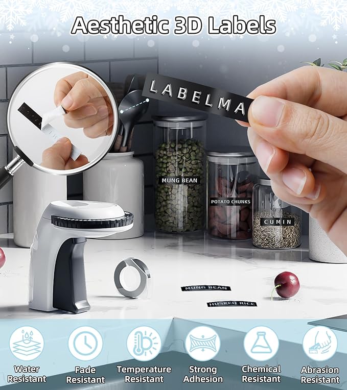 Embossing Label Maker Machine with Tapes Waterproof, Manual Embossed Label Maker Black, Old School Handheld Labeler, Portable Vintage 3D Embosser Labeler for Home Office School