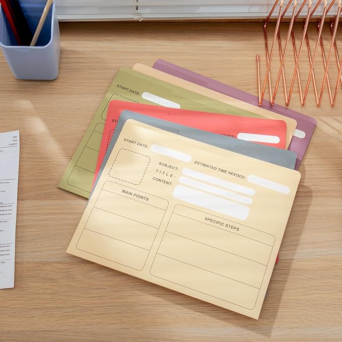 Y YOMA 6 Pack File Folder Jackets Letter Size Paper Pocket File Folder with Reinforced Straight-Cut Tab Pre-Printed Job Folders No Expansion Organizer for Office, Assorted Colors, Project Design