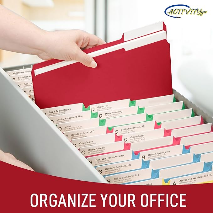 Red File Folders, 1/3-Cut Tabs, Letter Size, 12-Pack – Durable Office Filing Folders for Documents, Papers, and Organization