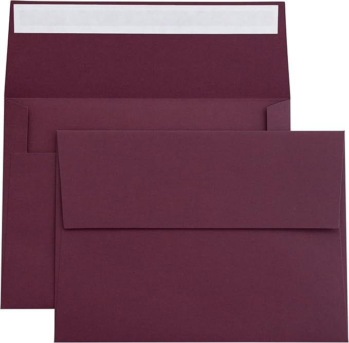 PONATIA 50PCS 5x7 Envelopes, Burgundy A7 Envelopes Self Seal for Weddings, Invitation Cards, Photos, Postcards, Greeting Cards Mailing, Baby Shower, Graduation, Christmas Gift Cards