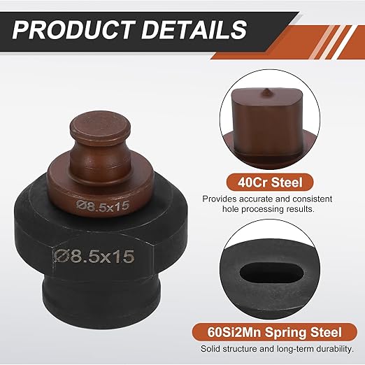 HARFINGTON Hydraulic Hole Punch Die 8.5x15mm Oval Hole 40Cr Steel Electric Punching Kit for MHP-20 JP-20 Electric Punching Machine, Burgundy & Black