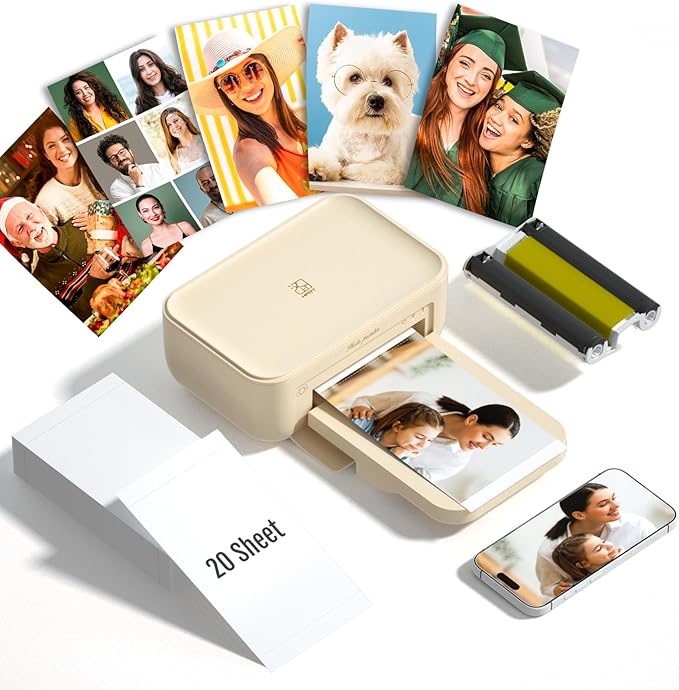 HPRT CP4100 Photo Printer - Plus 4x6 Bluetooth Instant Picture Printer with 20 Sheets & Ribbon - Wi-Fi, Premium Dye Sublimation - 300 DPI Display Resolution - Editing App for Fun, Creative Photos