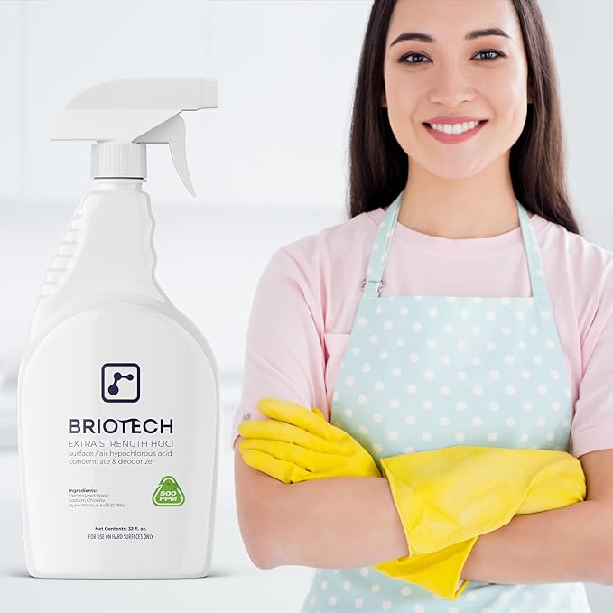 BRIOTECH Extra Strength HOCl Cleaner, 500 PPM Hypochlorous Acid Concentrate, ULV Foggers & Humidifiers, Professional Deodorizer for Dental, Offices, Schools, Homes, Peroxide Free, 32 fl oz (4 Pack)