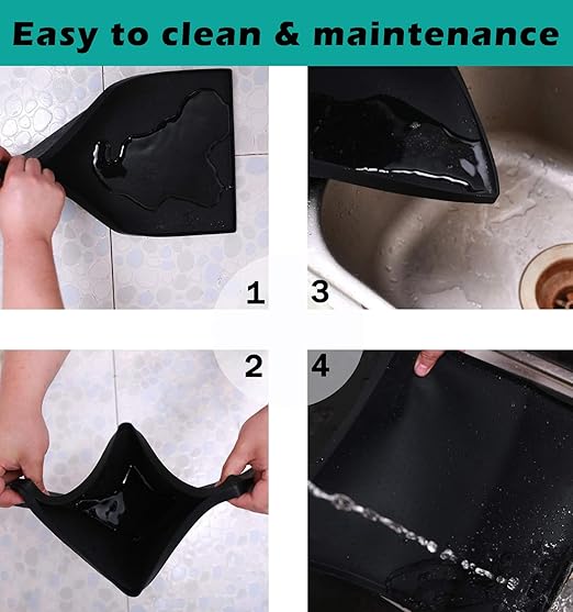 Trash Can Mat 2 Pack, Waterproof Raised Edge Silicone Under Garbage Can Mat, 11.8" X18.9" Non-Slip Trash Can Pad for Kitchen Office Bedroom Reduce Floor Carpet Wall Scratches, Black