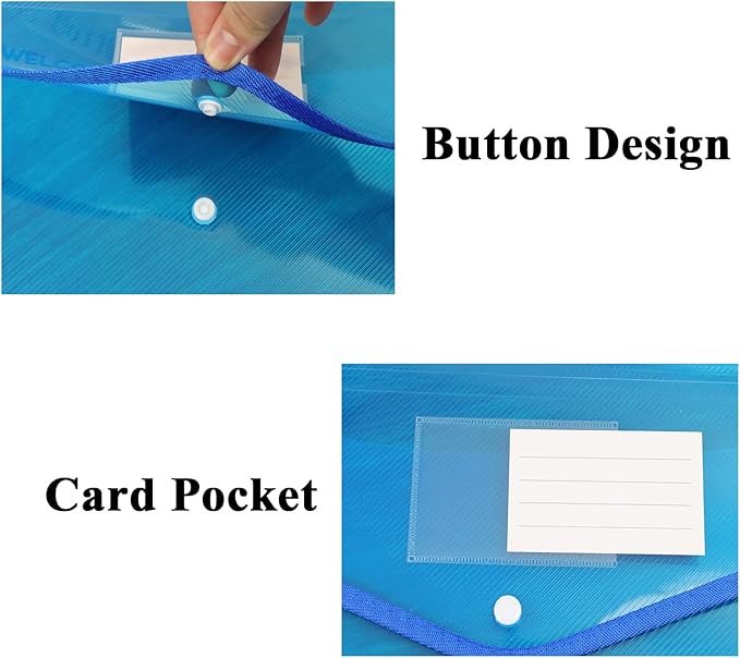 GJIAUKIZ Plastic File Folders Legal Size Envelope Expanding Document Organizer Folders with Snap Button Closure for School Office (Transparent & Blue, 14 Packs) with 30 Pieces Index Tabs