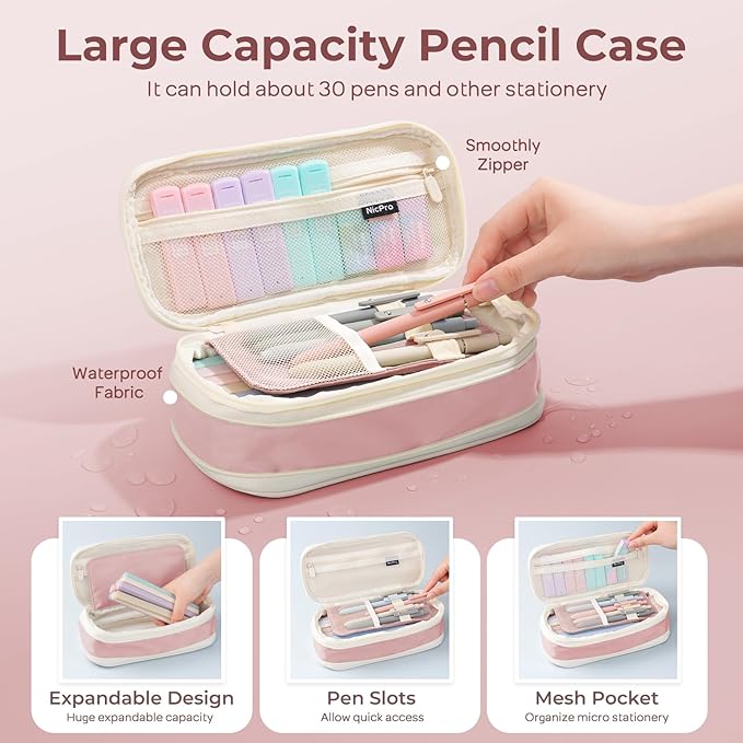 Nicpro 38PCS Aesthetic School Supplies, Pastel Mechanical Pencil Set 0.5, 0.7, 0.9 & 2.0 mm with 564PCS Lead Refills, Cute Mechanical Pencils for Girls Student Stationary Drawing Drafting - Pink Case