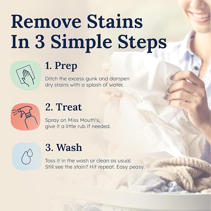 Miss Mouth's Messy Eater Stain Treater Spray - 16oz Stain Remover - Newborn & Baby Essentials - No Dry Cleaning Food, Grease, Coffee Off Laundry, Underwear, Fabric