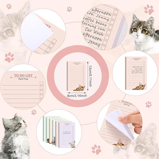 300 Sheets to Do List Notepad Daily Checklist Sticky Notes Cute Undated Memo Pad Color Block to Do Note Pad Weekly Plan Agenda and Organizer Planners for College(Cat Style,3.14 x 5.11 Inch)