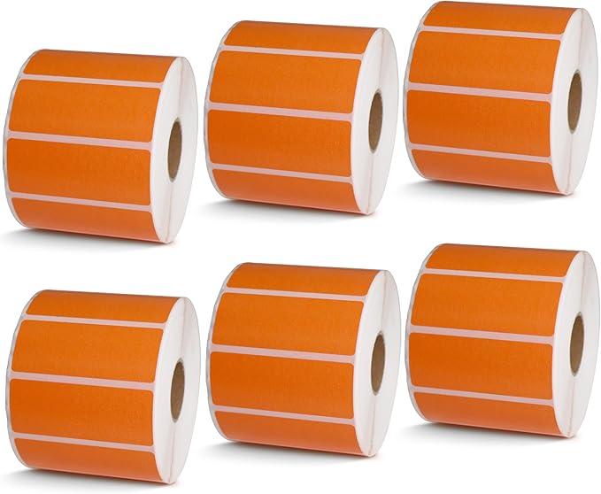 BETCKEY - 2.5" x 1" Multipurpose & Barcode Labels Compatible with Zebra & Rollo Label Printer,Premium Adhesive & Perforated[Orange, 6 Rolls, 8280 Labels]