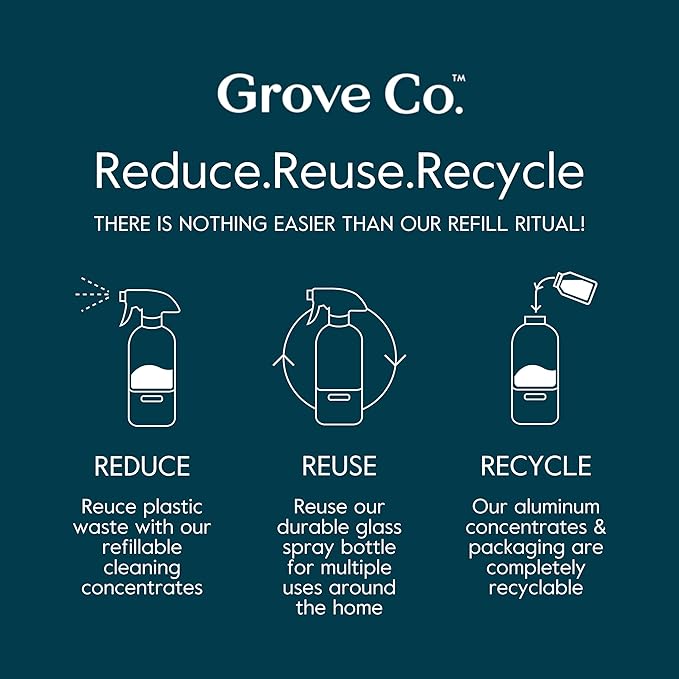 Grove Co. Spray Bottle Set (2 Pack) Refillable 8 Oz Glass Spray Bottles for Room Spray Concentrates, Made of Lead-Free, Partially Recycled Glass, Dishwasher Safe, Help Reduce Plastic Waste