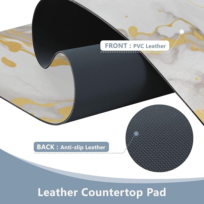 Mouse Pad Desk Mat Leather Desk Pad Large Gaming Desk Cover Protector Mat for Keyboard Computer Laptop Office Waterproof 47.2 x 23.6 Inch Marble White and Luxury Gold