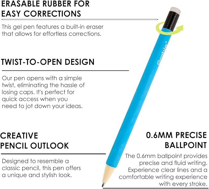 Grabie Erasable Gel Pens, 9 Colors Erasable Pens Multicolor, Make Mistakes Disappear, 0.6mm Medium Point Rollerball Tip Colored Pens for Drawing Writing Planner, Smooth Writing (Whimsical Whirls)