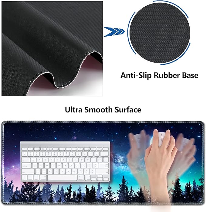 AIMSA Large Gaming Mouse Pad Set, Keyboard Wrist Rest Support + Extended Mouse Pad + Mouse Wrist Cushion + Coaster, Ergonomic Memory Foam Multifunctional Desk Mat 35x15.7inch (Forest Moon Sky)