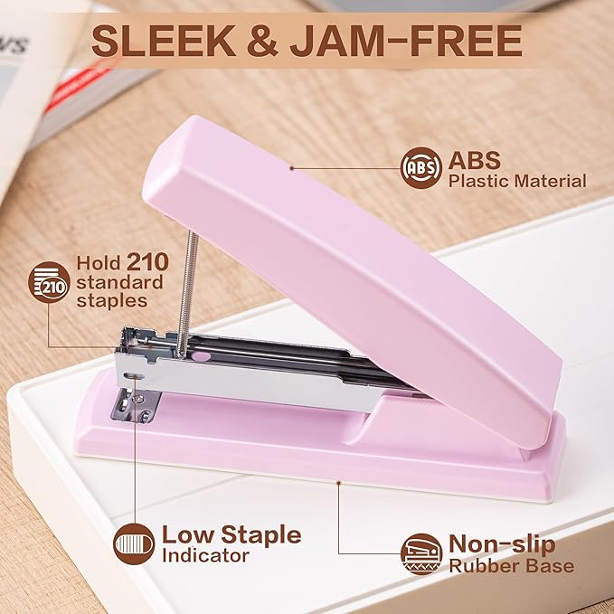 Deli Stapler, 12 Pack Staplers with 12000 Staples and 12 Staple Removers, Staplers for Desk, 25 Sheet Capacity, Pink