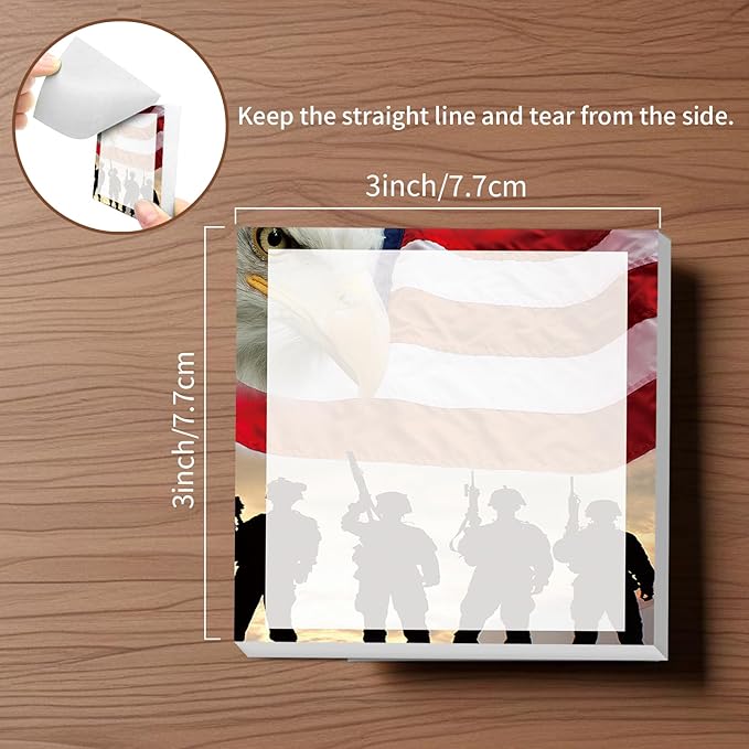 Sticky Notes, 2 Pads, 3x3 inches, Cute Colorful Fun Self-Stick Note Pads, Easy Post, Strong Adhesive Notepad Eagle Flag Soldiers