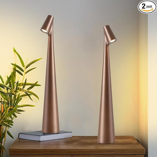 Cordless Small Table Lamps Set of 2,3 Levels Brightness Portable Desk Lamp,Rechargeable Battery Lights for Outdoor, Restaurant, Bedside, Baby Night Light,Gifts(Brown)