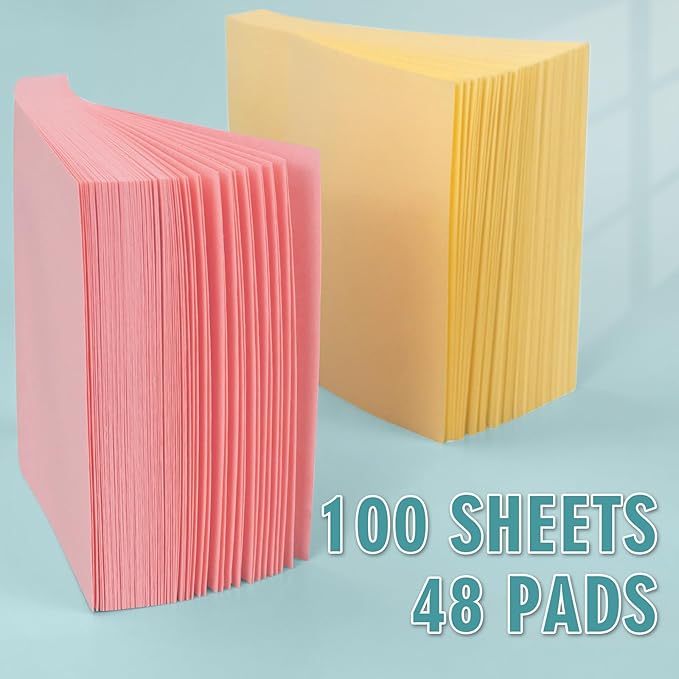 Sticky Notes 3x3 Small Self-Stick Pads, 48 Pads in 6 Pastel Colors, Cute Sticky Notes, Adhesive Memo Pads for Office, Home, School, Meetings, 100 Sheets/Pad