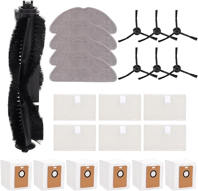 23 Pack RV30 / 20 Max Plus Replacement Accessories Compatible with Tapo RV30 / RV20 Max Plus Robot Vacuum, 1 Roller Brush, 6 Side Brush,6 Dust Bags, 6 Filters, 4 Mop Pads Vaccum Attachment Part
