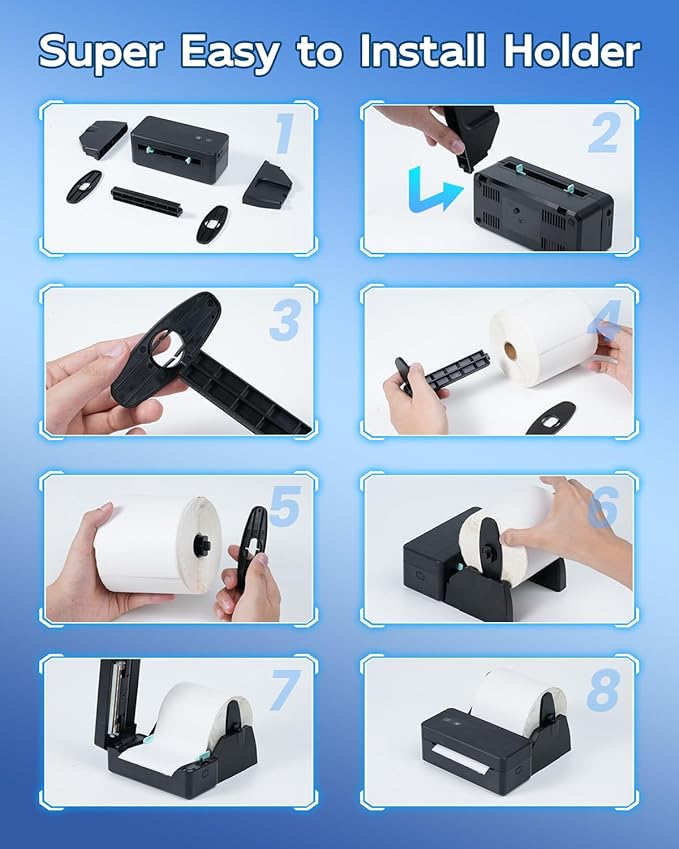 Bluetooth Thermal Label Printer with Label Holder, 4x6 Shipping Label Printer for Small Business, Compatible with iOS Android Phone&Pad&PC, Widely Used for Ebay, USPS, FedEx, Tiktok