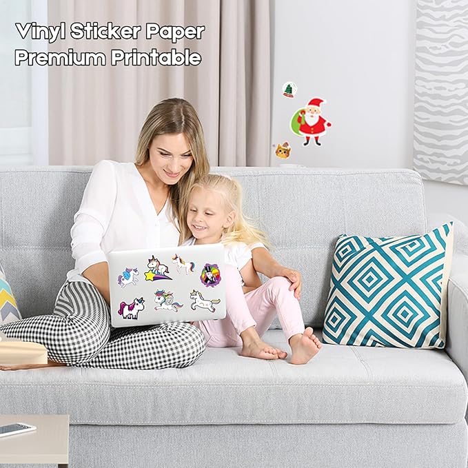 30 Sheets Premium Printable Vinyl Sticker Paper for Inkjet Printers Glossy White 8.5x11 Inch Waterproof & Vibrant Colours Retains Ink Well Tear Resistant Great for Cutting Machines