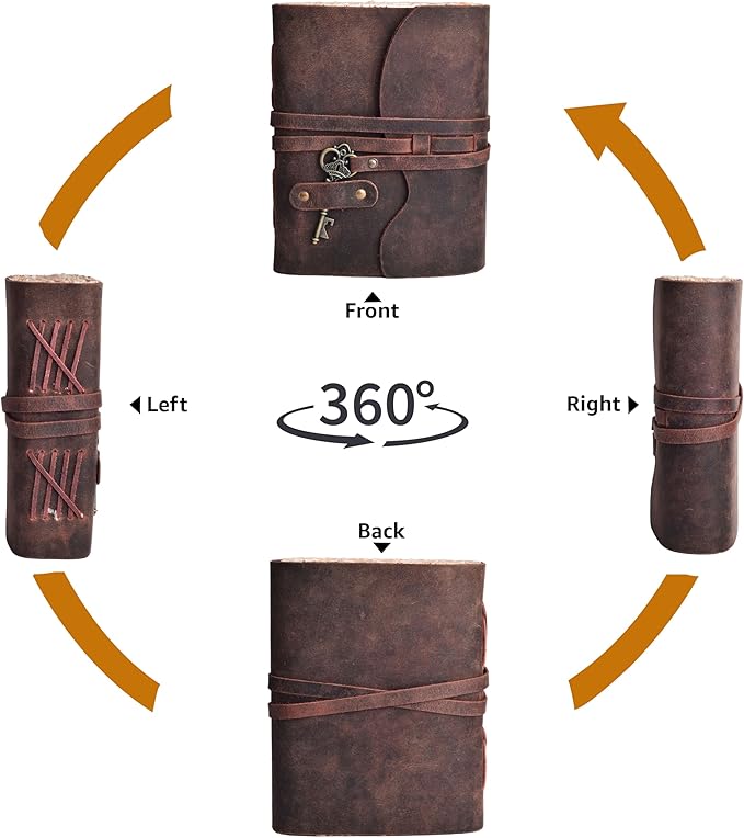 LEATHER VILLAGE Vintage Leather Journal – 200 Handmade Vintage Deckle Edge Paper – Leather bound Journal For Women Men – Vintage Key Closure - Book of Shadows - 13X8 inches - Fuchsia