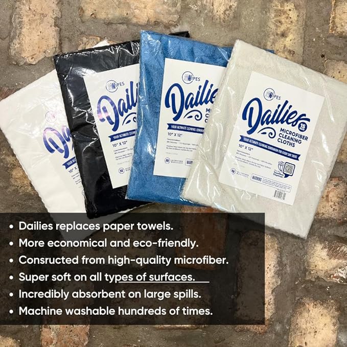 Dailies Microfiber Cleaning Cloths | 60-Pack (Black) 12"x10" | Fits TowelNest Dispenser | Reusable, Absorbent, Washable | Eco-Friendly Paper Towel Alternative