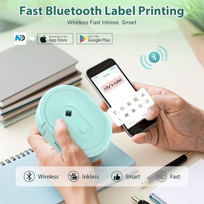 Label Maker Machine with Tape, N12 Bluetooth Mini Label Printer, Portable Thermal Stickers Label Makers Wireless Labeler for Home Office School Kids Items Organization
