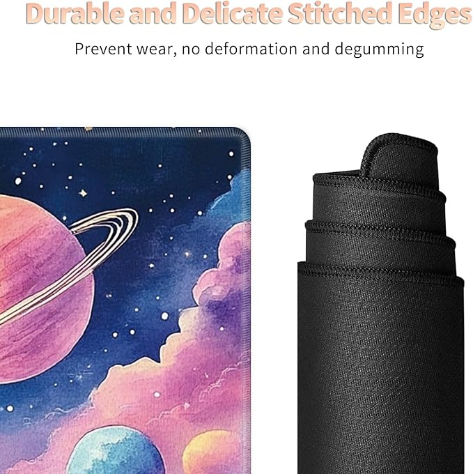 Desk Mat Large Gaming Mouse Pad (31.5x11.8 inch) with Stitched Edges, XL Mouse Pad +Coaster, Extended Mouse Mat Keybroad Mousepad Non-Slip Rubber for Gamer Men Women, Colored Nebula Planet
