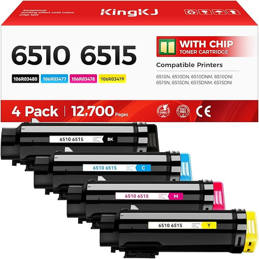 6510 6515 Toner Cartridge Set 4-Pack High-Yield 106R03480 106R03477 106R03478 106R03479 Replacement for Xerox Phaser 6510N 6510DN 6510DNM 6510DNI WorkCentre 6515N 6515DN 6515DNM 6515DNI Printer Ink