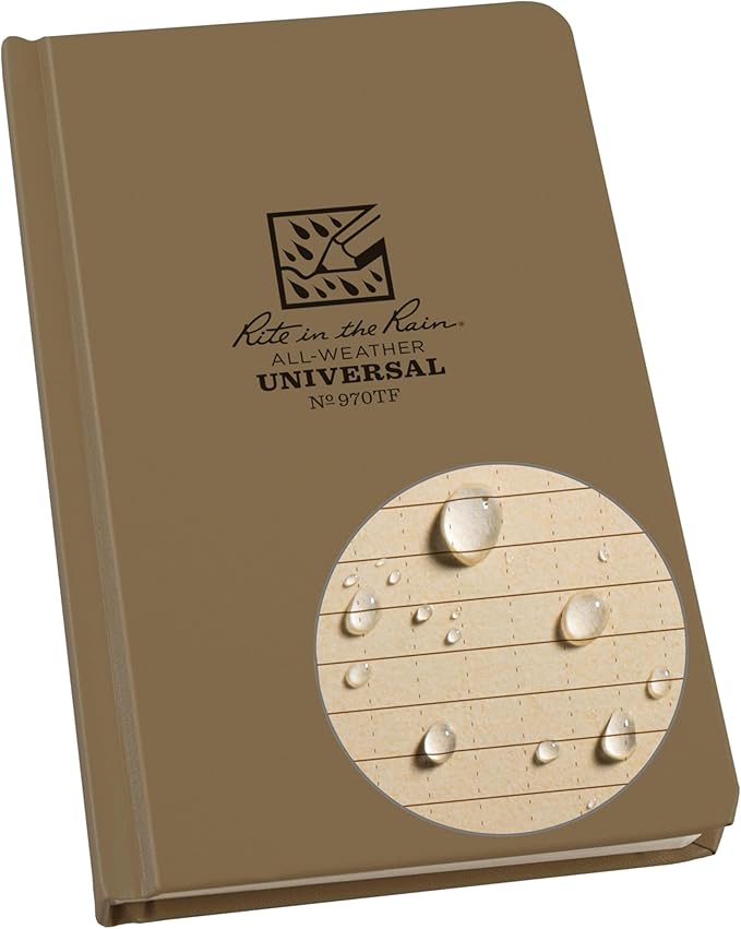 Rite in the Rain Weatherproof Hard Cover Notebook, 4.75" x 7.5", Tan Cover, Universal Pattern (No. 970TF)