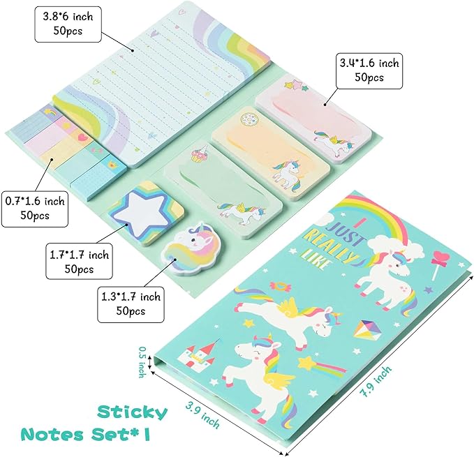 Xqumoi I Just Really Like Magic Horse Sticky Notes Set, 550 Sheets, Cute Magic Horse Self-Stick Notes Pads Animal Divider Tabs Bundle Writing Memo Pads Back to School Office Supplies Small Gift