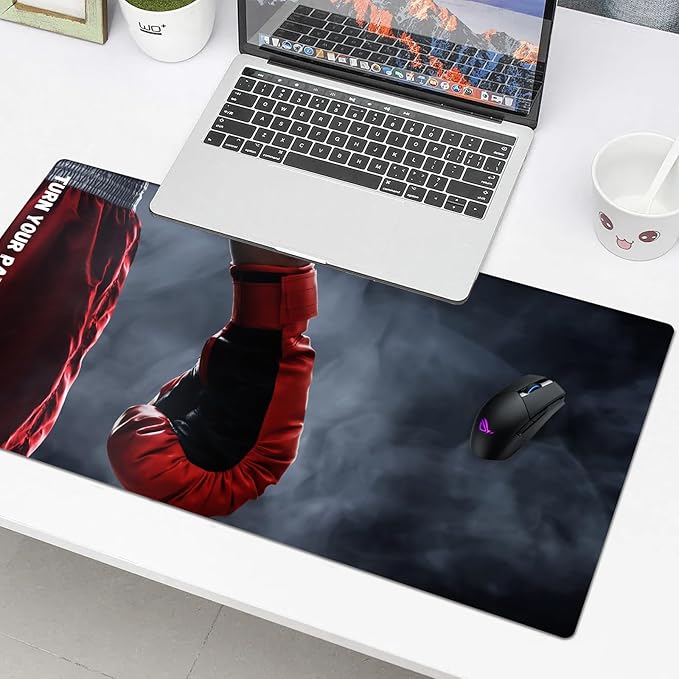 Boxing Gloves Desk Pad, Stitched Edges Mouse Pad, Large Office Desk Mat, Non-Slip Gaming Mouse Mat, Smooth Laptop Desk Pad, Desk Writing Pad for Office and Home (31.5" x 15.7 ")