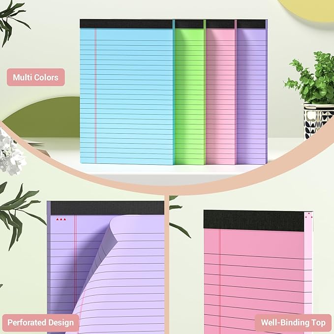 Legal Pads 5x8 Colored Note Pads, 12 Pack College Ruled Notepads 5x8 Lined Paper, Colored Notebook Paper Writing Pads 30 Sheets per Colored Paper Small Legal Pads 5x8 for Home Office School Supplies
