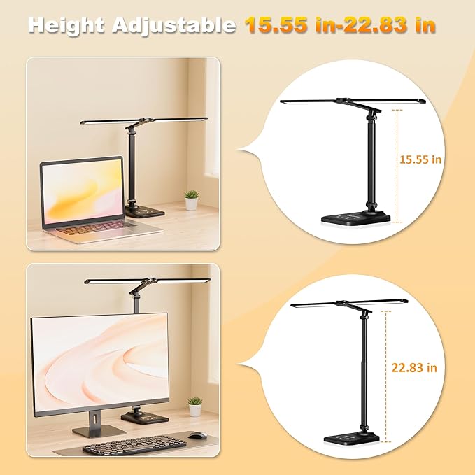 LED Desk Lamp for Office Home, Height Adjustable Architect Desk Light with USB Adapter, Stepless Dimming Table Lamp Light for Reading, Study, Workbench