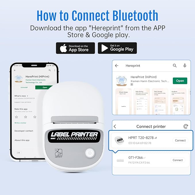 PRT T20 Label Maker Machine with Tape, RFID Auto Identification, Bluetooth Portable Label Printer for Office, Small Business, Home Organization, 2 Inch Thermal Printer Compatible with iPhone, White