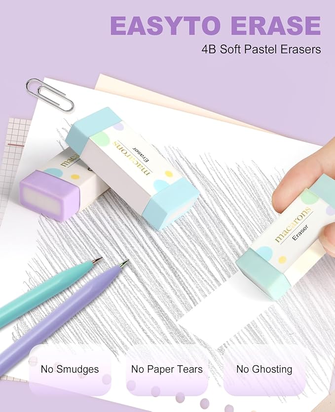 Mechanical Pencil Set with Cute Pencil Case, 12x Pastel Mechanical Pencils 0.5 & 0.7mm with 720x HB Leads, 4x Erasers and 1x Sticky Note, Suitable for Writing, Drafting Drawing Sketching(purple)