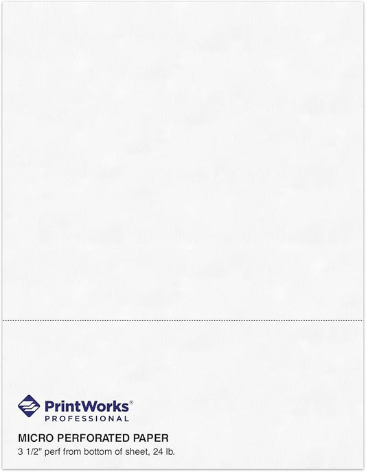 PrintWorks Professional 3 1/2" Horizontal Perforated Paper 8.5” x 11” - Perfect For W-2, 1099, & Statement Use - Made in the USA - 500 Sheets - 24 lb - Printer Compatible - White (04130)