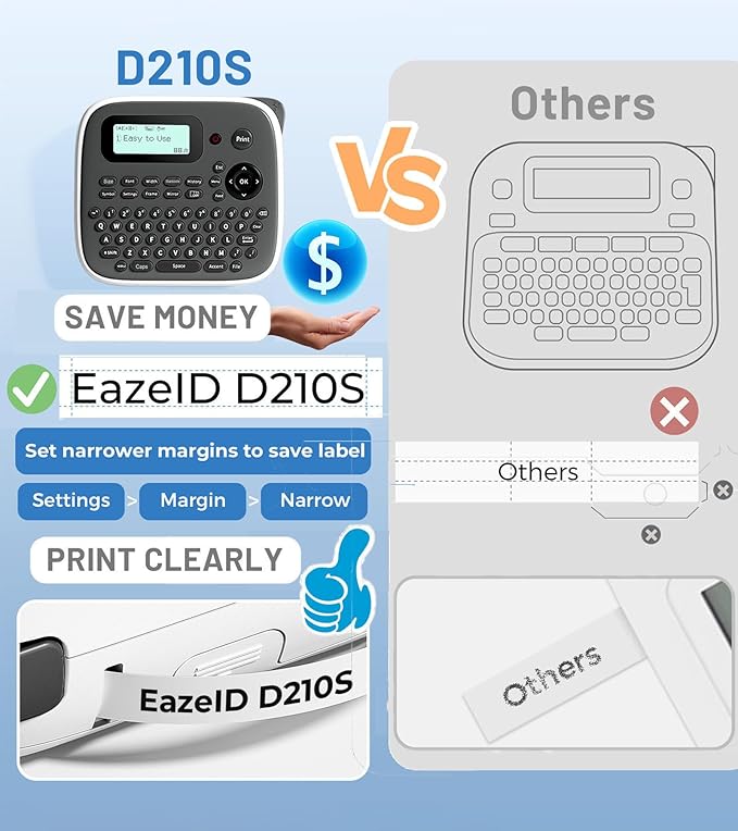 D210S Label Makers, Label Maker Machine with-Tape, Label Maker Waterproof-Labels, Kids Labeler Machine with-Tape 12mm 0.47 Laminated White, Portable Labeling Machine for Home School Office