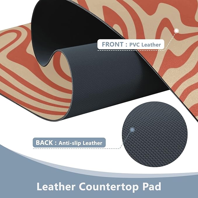 Mouse Pad Desk Mat Leather Desk Pad Large Gaming Desk Cover Protector Mat for Keyboard Computer Laptop Office Waterproof 35.4 x 16.5 Inch Wavy Red and Beige