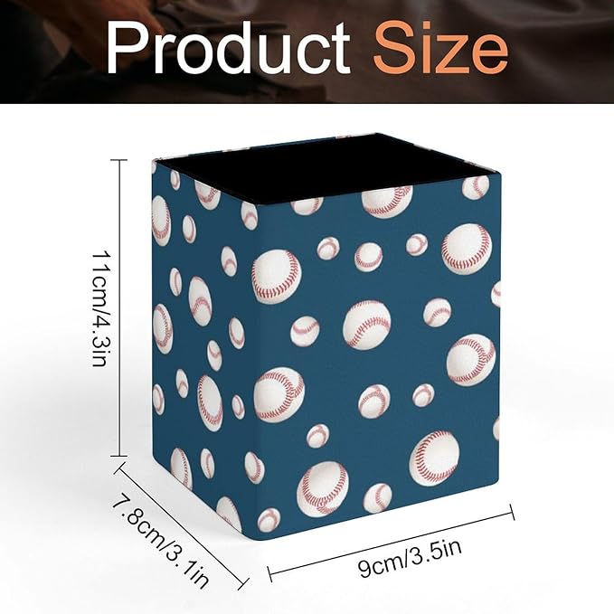 Square Pen Holder & Pencil Organizer for Desk - Office Storage Organizer, Markers/Makeup Brushes/Scissors Holder, Compact Desk Decor Accessories for Home Classroom School(Baseball)