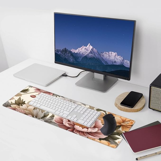 Gaming Mouse Pad, Large Non-Slip Rubber Base Mousepad, Keyboard Mouse Mat, Desk Pad with Stitched Edges, 31.5x11.8inch, Bloom