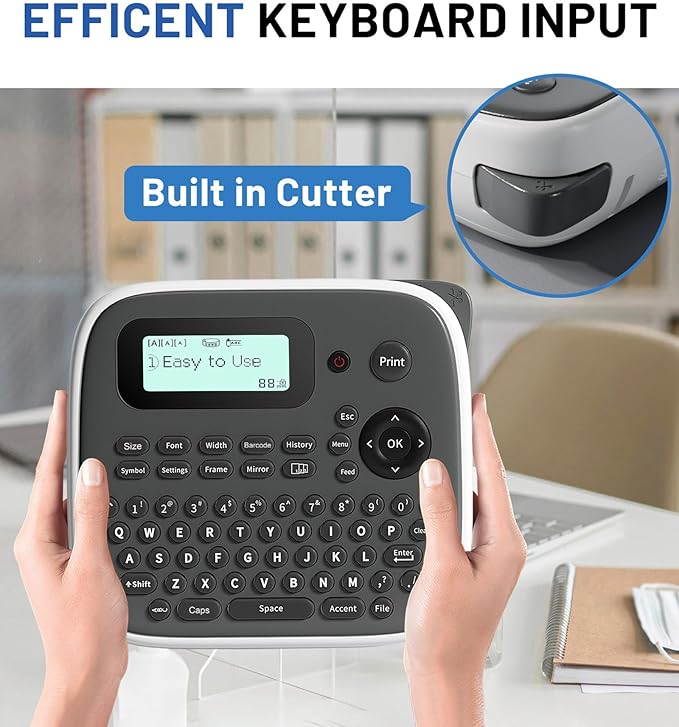 D210S Label Makers, Label Maker Machine with-Tape, Label Maker Waterproof-Labels, Kids Labeler Machine with-Tape 12mm 0.47 Laminated White, Portable Labeling Machine for Home School Office