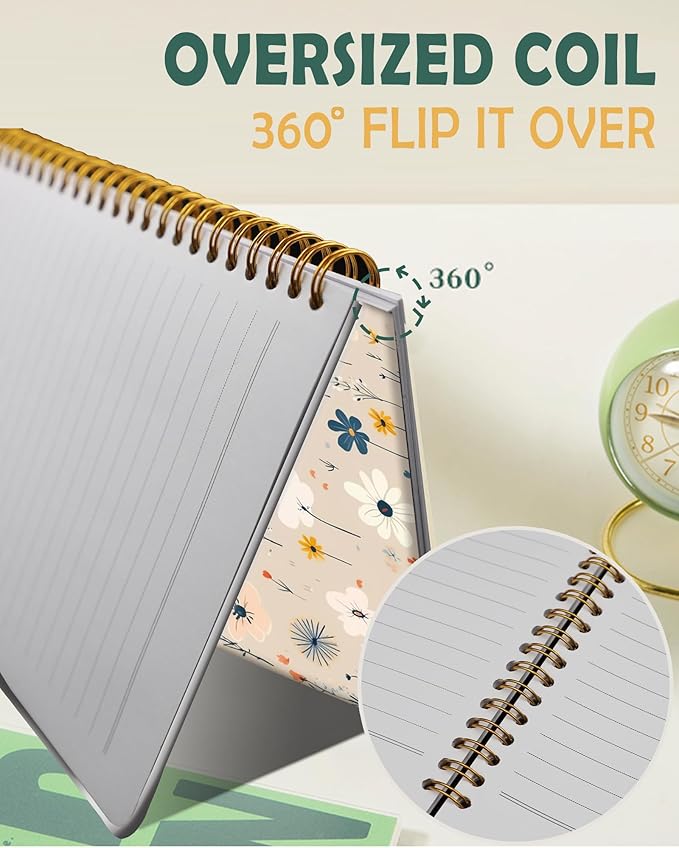 Ruled Spiral Writing Notebook,A5 Hardcover Lined College Journal for Women Lady Girl,Strong Twin-Wire Binding with Premium Paper,8.4" X 6",Perfect for School,Office,Home Gifts(rainbow flower