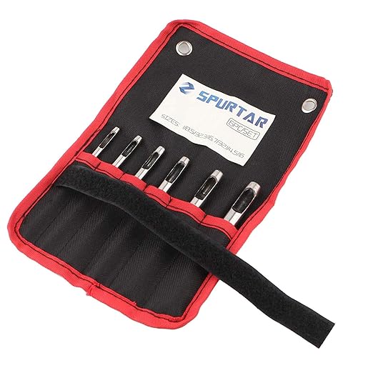 Spurtar 6PCS Leather Hole Punch 1/8'' - 5/16'' Heavy Duty Round Hollow Belt Hole Puncher High Carbon Steel Leather Punch Tool for Belts Watch Cloth Gaskets with Storage Bag