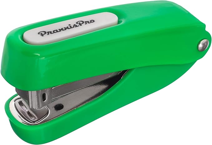 Praxxis Pro Office Supplies - Aria-Plus Half-Strip Mini Stapler - Durable, Compact, and Colorful Stapler for Office and Travel Use, Compatible with Standard 26/6 Staples, Green