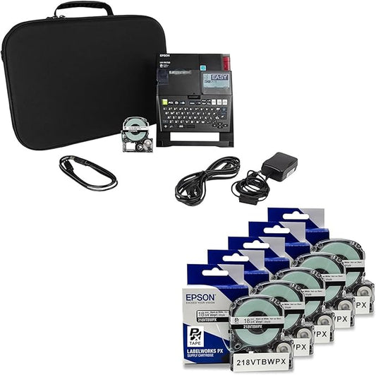 Epson LABELWORKS LW-PX750PCD Industrial Label Maker Kit & 5 Unit Pack of Black on White Flexible and Durable Vinyl Industrial Label Maker Tape
